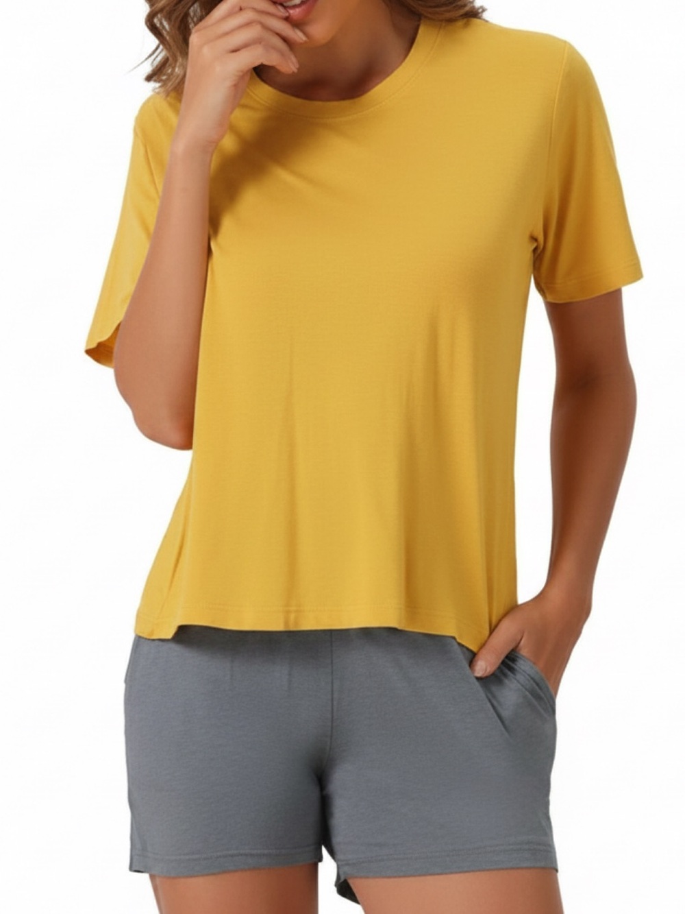 Yellow & Gray Pajama Set • NWT • 22" p2p, 24" length—12"-18" waist, 5" inseam